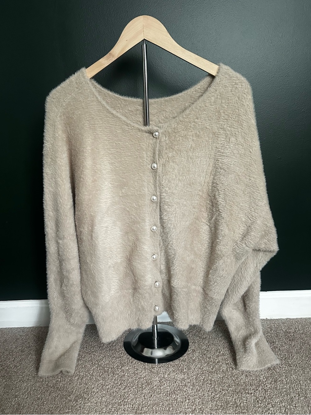 Joie Cream Fuzzy Button-Front Cardigan XL